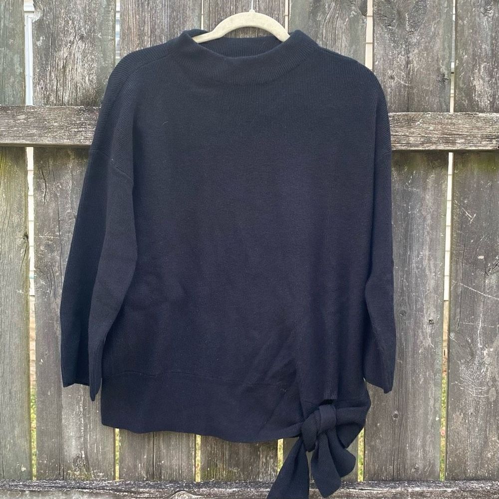 Chicos‎ Black Cashmere Blend Mock Neck Side Tie Sweater Womens Size 2 Large L